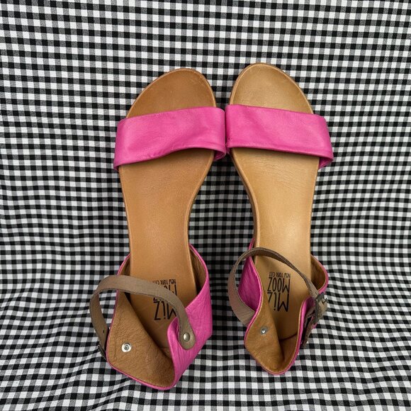 Miz Mooz Alanis Buckle Pink Leather Boho Minimal Flat Sandals Women's Size 8 - Picture 1 of 5